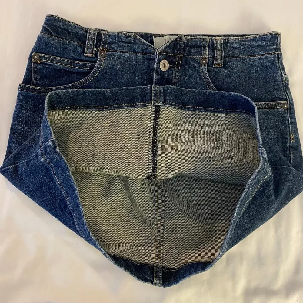 Free People We the Free Dark Blue Wash Denim Mini Skirt Womens Size 28 Whiskers